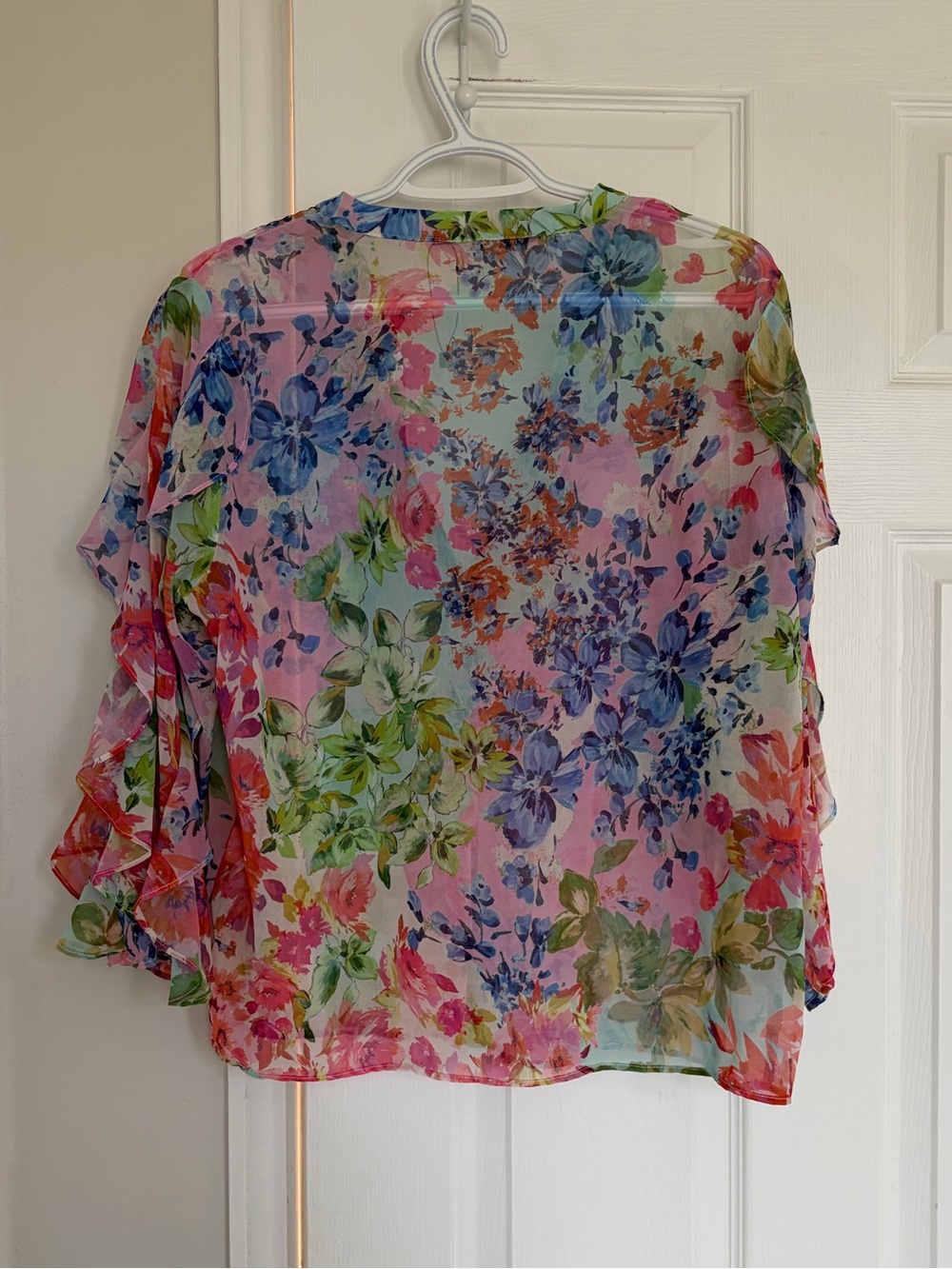 Zara Multicolor Floral Ruffle-Sleeve Button Blouse - Picture 2 of 7